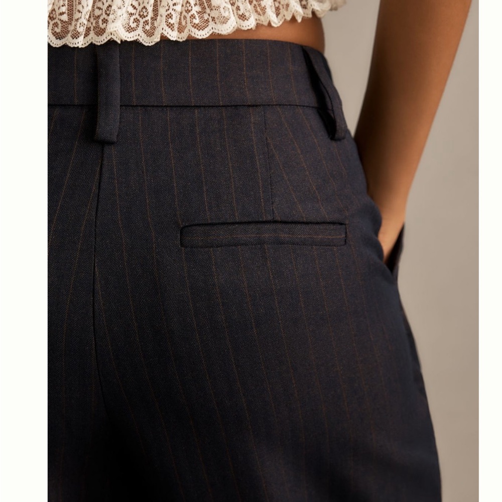 Reformation Navy Pinstripe Wide Leg Pants - Picture 4 of 9
